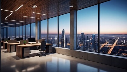 Modern interior with city view. 3D Rendering. Generative AI