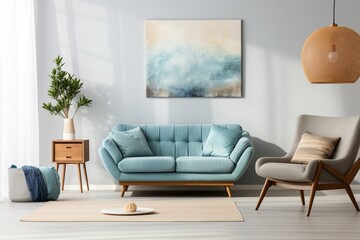 Blue and Beige Living Room Interior Design