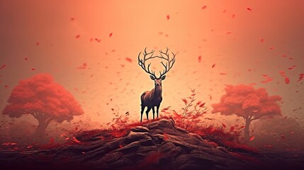 serene scene of a deer walking across a fall forest
