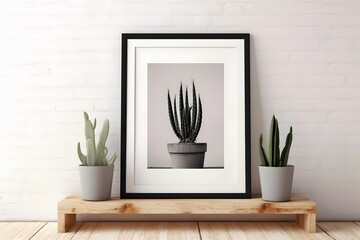 mockup black wooden frame with a white mat for an 8x10 inch photograph for modern or minimalist
