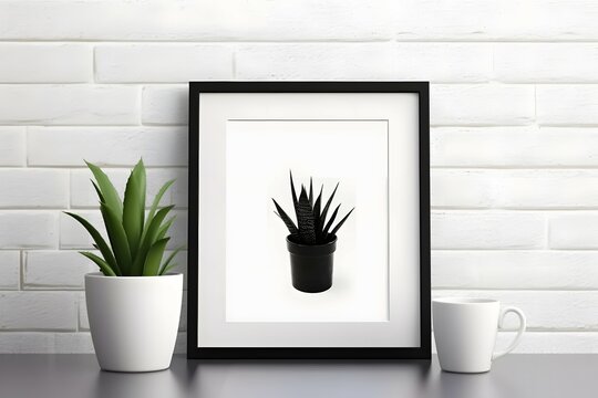  mockup black wooden frame with a white mat for an 8x10 inch photograph for modern or minimalist