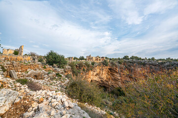 Amazing views from Kanlıdivane (ancient Canytelis), which is an ancient city situated around a big sinkhole in Mersin, Turkey.