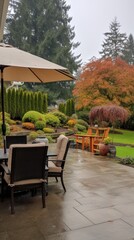 Backyard with a view of a Japanese maple in the fall