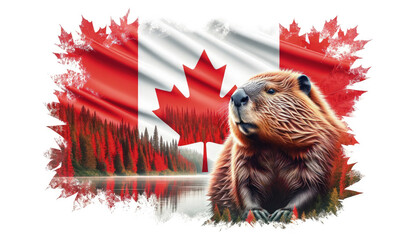 Beaver Standing in Front of Canadian Flag
 - obrazy, fototapety, plakaty