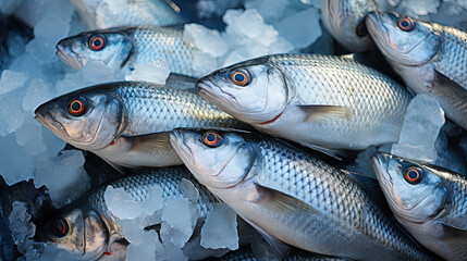 Obraz premium A Group of Fish Resting on Ice in Clear Water