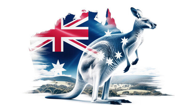 Kangaroo With Australian Flag in the Background