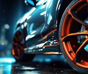 Close Up of Luxury Car With Eye-catching Orange Rims Generative AI