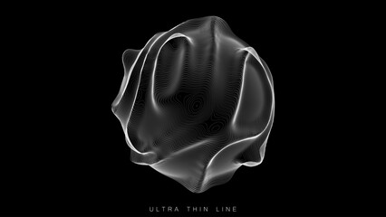 Ultra thin line fluid geometry. Dynamic vector distorted spheres.