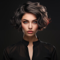 Fototapeta premium Portrait of a beautiful young woman with elegant middle creative hairstyle and natural makeup.