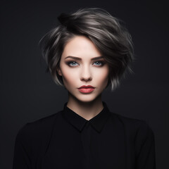 Portrait of a beautiful young woman with elegant middle creative hairstyle and natural makeup.