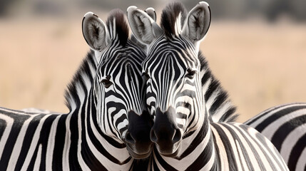 couple zebra head by head in tender near close up 