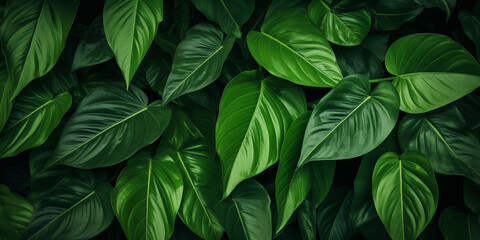 Natural background with green bright fresh leaves - obrazy, fototapety, plakaty