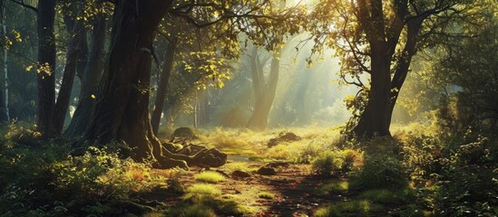 Sunlit enchanted forest.