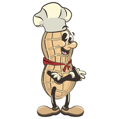 vector illustration of vintage mascot character peanut chef with chef hat, work of handmade