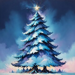 Oil painting Christmas tree artwork. Hand drawn oil painting. Christmas art background. Oil painting on canvas. Modern Contemporary art
