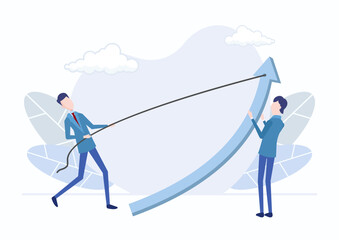 Business team pulling arrows trying to help drive the company to grow, Improve, expand your business and achieve success. Growing company concept Vector design illustration.