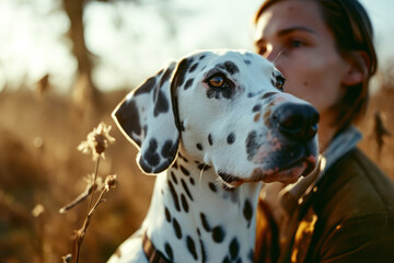 Woman with her dalmatian dog