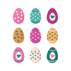 Set of easter eggs with beautiful drawings. Happy Easter.