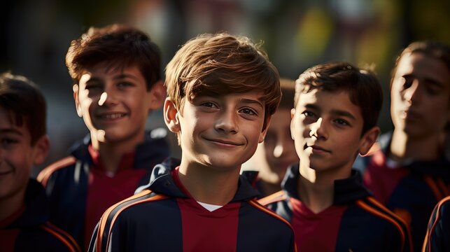 Team of young boys football players - Powered by Adobe