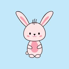 Pink bunny cute print. Sweet baby shower card. Hare fashion child vector. Cool and lovely rabbit illustration for nursery t-shirt, kids apparel, invitation, simple Scandinavian child design, vector