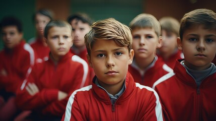 Fototapeta premium Team of young boys football players