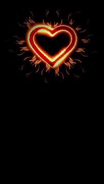 Valentines Day Cartoon Fire Heart Vertical Background Loop