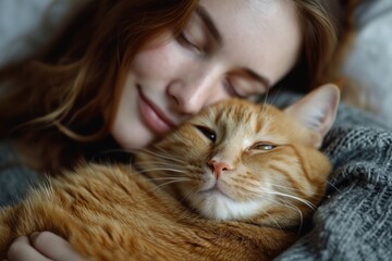 Girl with a ginger cat