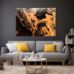 Black and gold fluid art painting