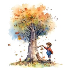 childrens book Illustration Style, watercolour , a branch, full colour