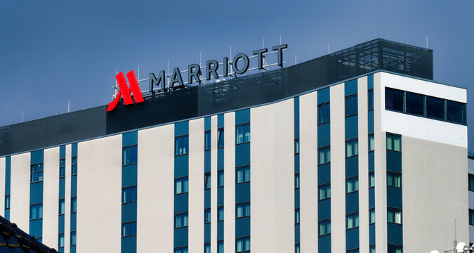 Bonn, Germany January 03 2024: Facade of the Bonn marriott hotel in the former government district
