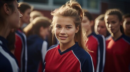 Fototapeta premium Team of young girls football players