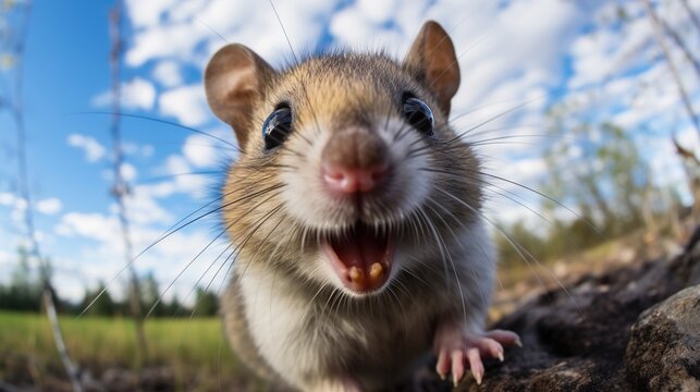 Close-up portrait of a cute wild mouse