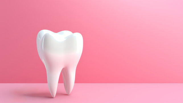 Menschlicher Zahn auf rosa Hintergrund.