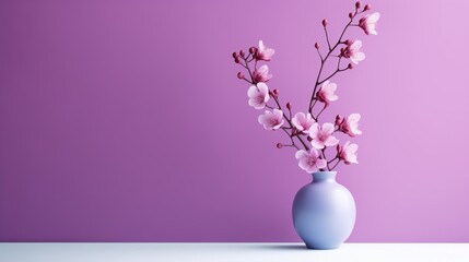 Frühlingsstrauß in einer hellen Vase vor lilafarbenen Hintergrund, minimalistische und elegante Osterdekoration, wallpaper
