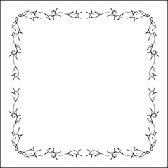 Elegant black and white thin ornamental frame, sharp corners, decorative border, corners for greeting cards, banners, business cards, invitations, menus. Isolated vector illustration.	