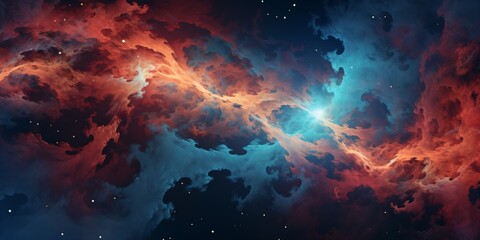 Blue and orange space nebula with stars - obrazy, fototapety, plakaty