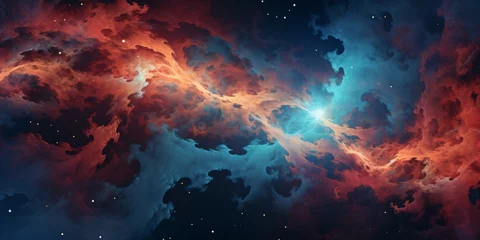 Foto op Canvas Blue and orange space nebula with stars © duyina1990