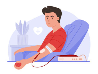 Healthy Man Donate Blood for Blood Transfusion and Blood Donation Charity Concept Illustration