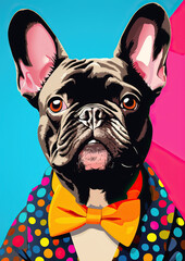 French Bulldog in a suit and tie pop art style cool dog