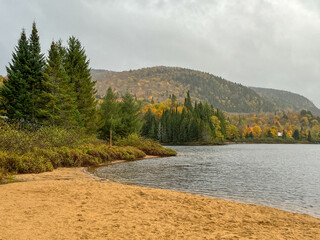 autumn in the mountains with lake and trees