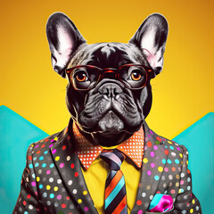 French Bulldog in a suit and tie pop art style cool dog