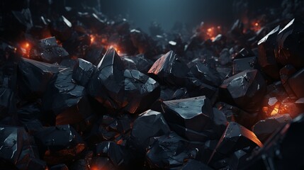 Black coal and fire light realistic photo