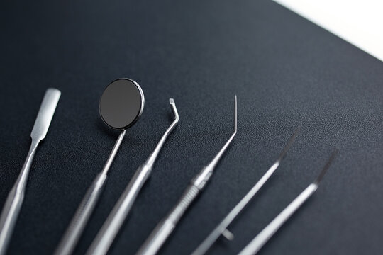 Dental tools on black background
