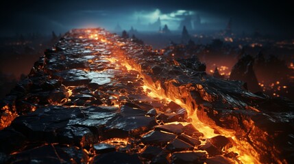 Lava flow eruption mountain photo realistic AI generated