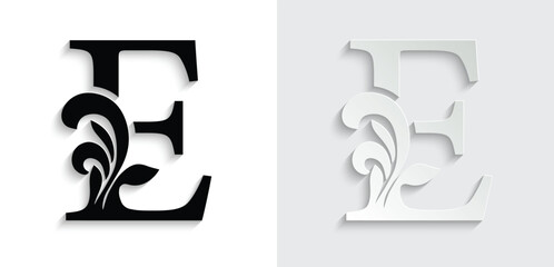 letter E. flower letters. Vintage ornament initial Alphabet. Logo vector	
