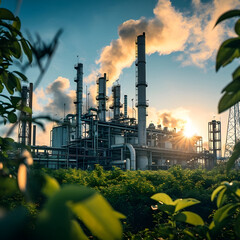 factory without carbon dioxide emissions, Reduce CO2 emission concept - obrazy, fototapety, plakaty