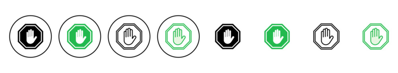 Stop icon set. stop road sign. hand stop icon vector