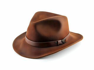 Classic brown hat side view isolated on a white background. High quality