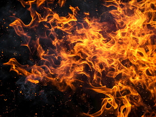 Bright fire background on black background. High-resolution