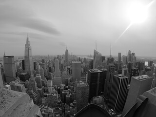 Fototapeta na wymiar Black and withe photo of New York City from the sky with its iconic buildings